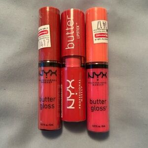 NYX Butter Gloss Lip and Lipstick Bundle Sealed Sorbet Peaches & Cream Beach BBQ